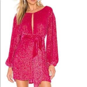 RETROFETE Grace Velvet Trim Fuschia Dress